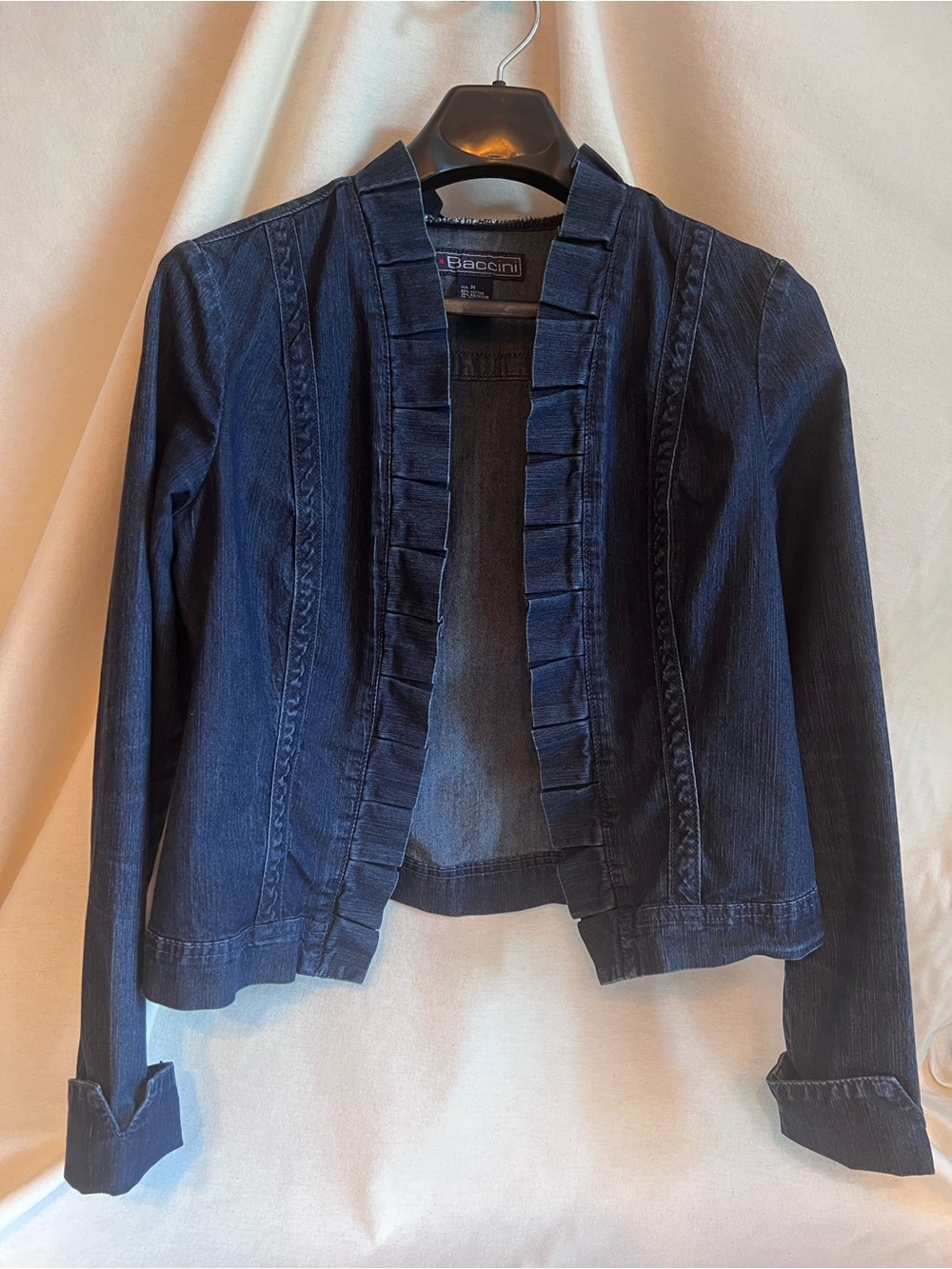 Baccini Dark Blue Denim Jacket with Ruffle Front